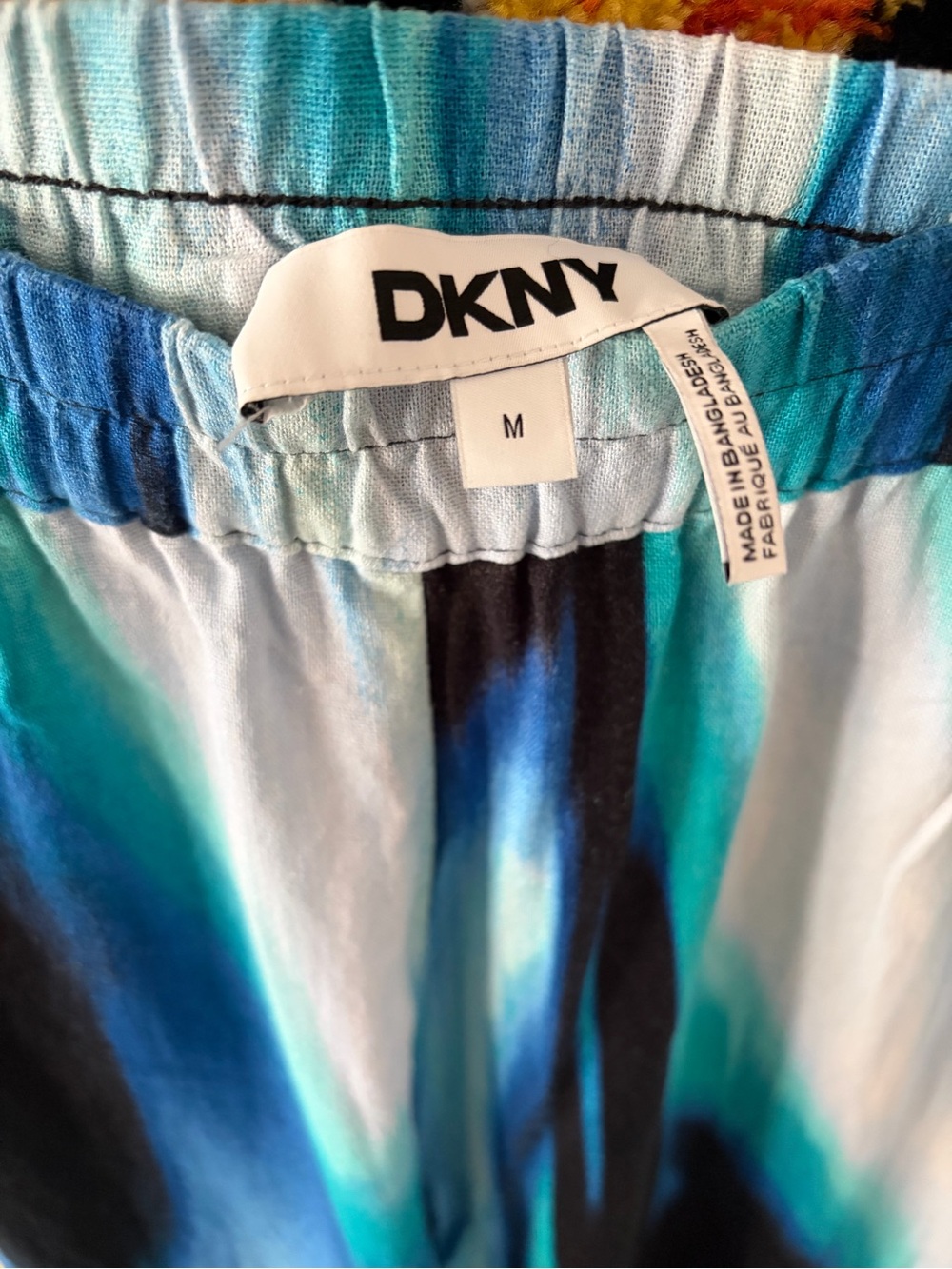 DKNY woman’s Blue & Teal abstract wide leg pants
